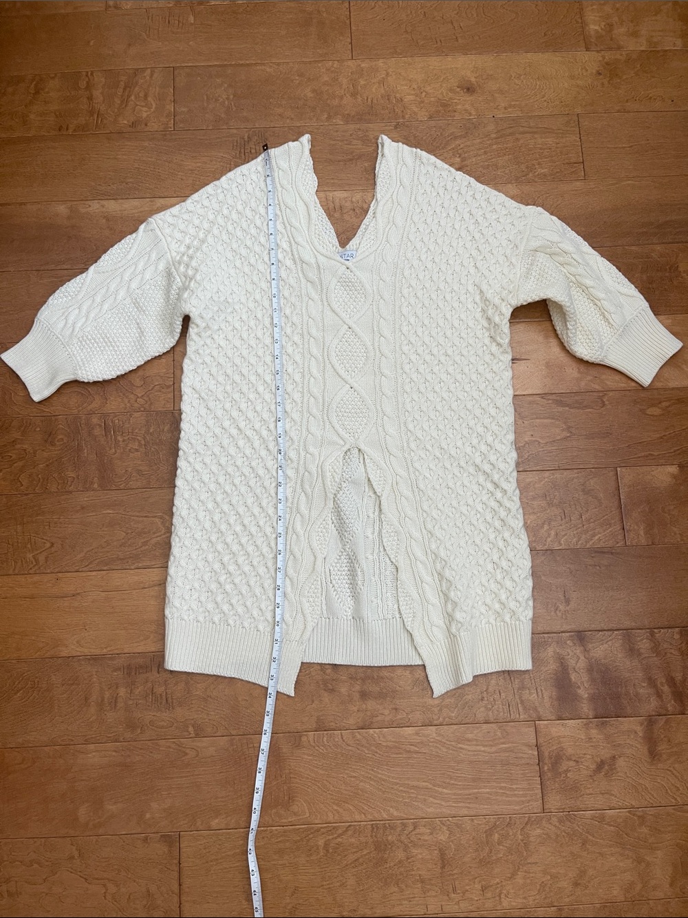 Oversized V-Neck Cable Knit Sweater Top — Cream